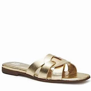 Bruno Magli Gold Leather Slide Sandal Alessia Sz 41.5 New Flat Sandals